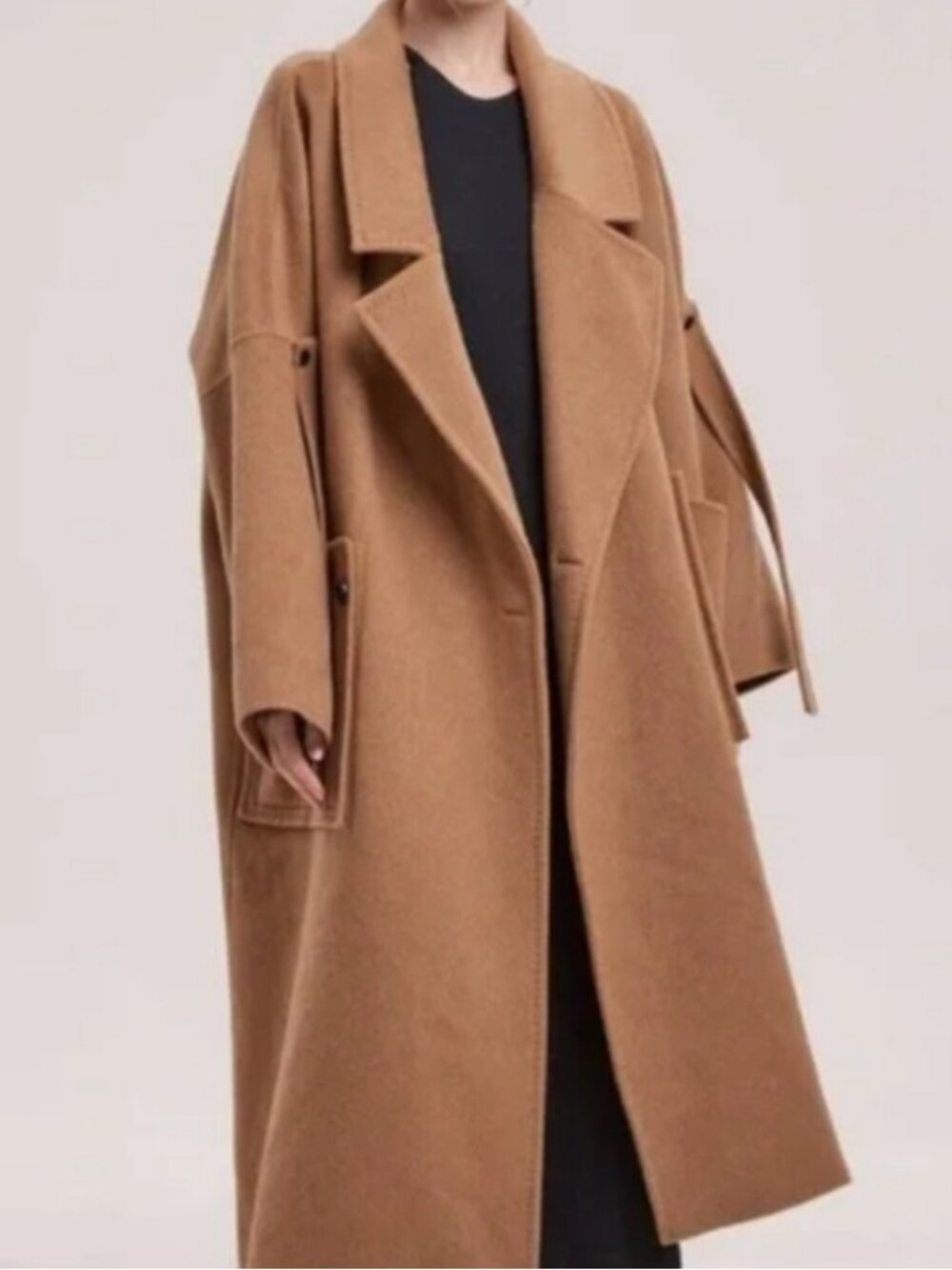 NWT Nap Loungewear Londyn Shawl Camel Tan 100% Merino Wool Oversized Long Coat S